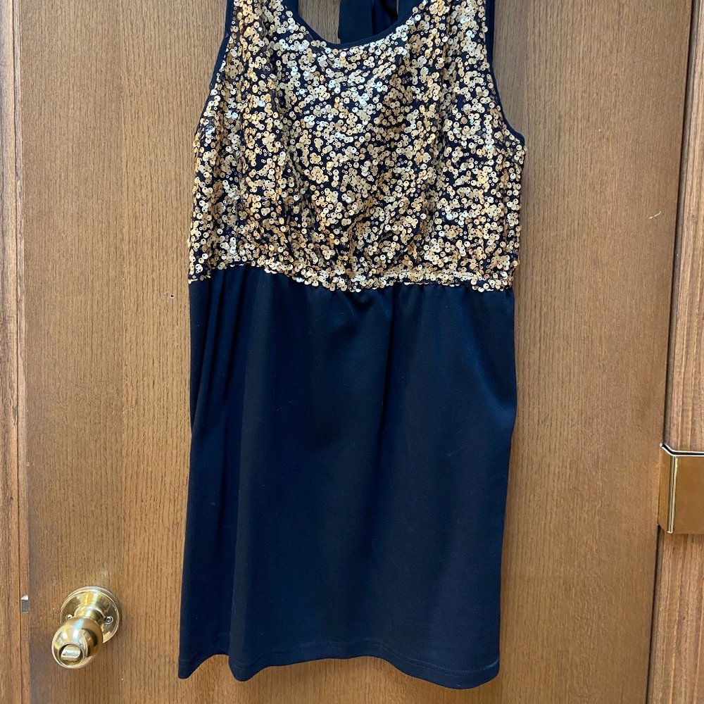 Black and Gold Sequin Mini Dress